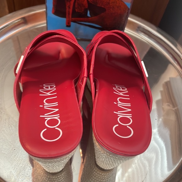 Red Calvin Klein Wedge Sandals, never worn outside.  Adds a great pop of color! - Picture 3 of 7